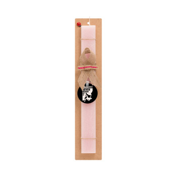 Gravity? Never heard of that!, Easter Set, wooden keychain & scented flat Easter candle (30cm) (PINK)