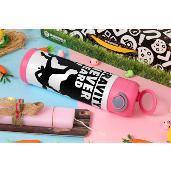 Gravity? Never heard of that!, Πασχαλινή Λαμπάδα με Παιδικό παγούρι θερμό, ανοξείδωτο, με καλαμάκι ασφαλείας, ΡΟΖ (500ml)