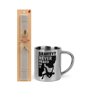 Gravity? Never heard of that!, Easter Set, metallic thermal cup (300ml) & Easter aromatic flat candle (30cm) (GRAY)