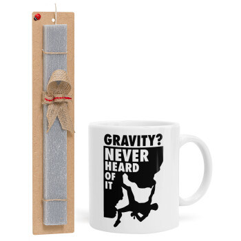 Gravity? Never heard of that!, Πασχαλινό Σετ, Κούπα κεραμική (330ml) & πασχαλινή λαμπάδα αρωματική πλακέ (30cm) (ΓΚΡΙ)