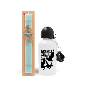 Gravity? Never heard of that!, Easter Set, metallic aluminum water bottle (500ml) & scented flat candle (30cm) (TURQUOISE)