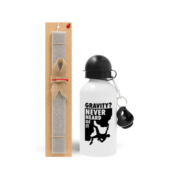 Gravity? Never heard of that!, Easter Set, metallic aluminum water bottle (500ml) & aromatic flat Easter candle (30cm) (GRAY)