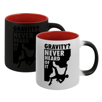 Gravity? Never heard of that!, Κούπα Μαγική εσωτερικό κόκκινο, κεραμική, 330ml που αλλάζει χρώμα με το ζεστό ρόφημα (1 τεμάχιο)