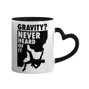 Gravity? Never heard of that!, Κούπα καρδιά χερούλι μαύρη, κεραμική, 330ml