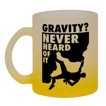 Gravity? Never heard of that!, Κούπα γυάλινη δίχρωμη με βάση το κίτρινο ματ, 330ml