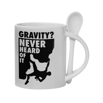 Gravity? Never heard of that!, Ceramic coffee mug with Spoon, 330ml (1pcs)