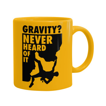 Gravity? Never heard of that!, Ceramic coffee mug yellow, 330ml (1pcs)