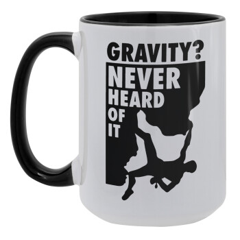 Gravity? Never heard of that!, Κούπα Mega 15oz, κεραμική Μαύρη, 450ml