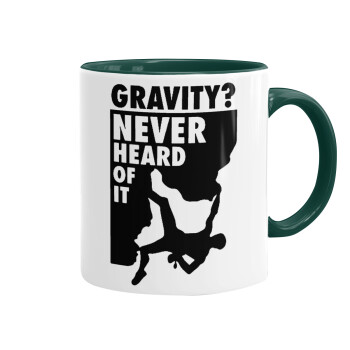 Gravity? Never heard of that!, Κούπα χρωματιστή πράσινη, κεραμική, 330ml