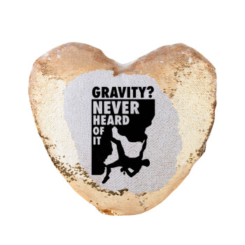 Gravity? Never heard of that!, Μαξιλάρι καναπέ καρδιά Μαγικό Χρυσό με πούλιες 40x40cm περιέχεται το  γέμισμα