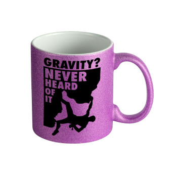 Gravity? Never heard of that!, Κούπα Μωβ Glitter που γυαλίζει, κεραμική, 330ml