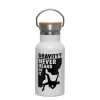 Metallic thermos (Stainless steel) White with wooden lid (bamboo), double-walled, 350ml
