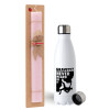 Easter Set, metallic stainless steel water bottle (750ml) & scented flat Easter candle (30cm) (PINK)