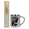 Easter Set, metallic thermal cup (300ml) & aromatic flat Easter candle (30cm) (TURQUOISE)