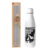 Easter Set, metallic stainless thermos bottle (500ml) & scented flat Easter candle (30cm) (GRAY)