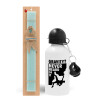 Easter Set, metallic aluminum water bottle (500ml) & scented flat candle (30cm) (TURQUOISE)