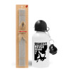 Easter Set, metallic aluminum water bottle (500ml) & aromatic flat Easter candle (30cm) (GRAY)