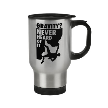 Gravity? Never heard of that!, Stainless steel travel mug with lid, double wall 450ml