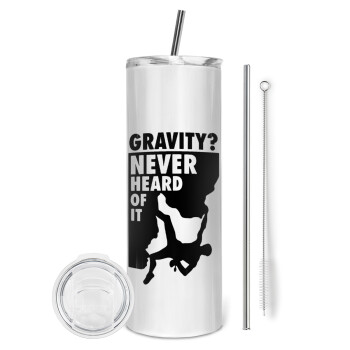 Gravity? Never heard of that!, Eco friendly ποτήρι θερμό (tumbler) από ανοξείδωτο ατσάλι 600ml, με μεταλλικό καλαμάκι & βούρτσα καθαρισμού