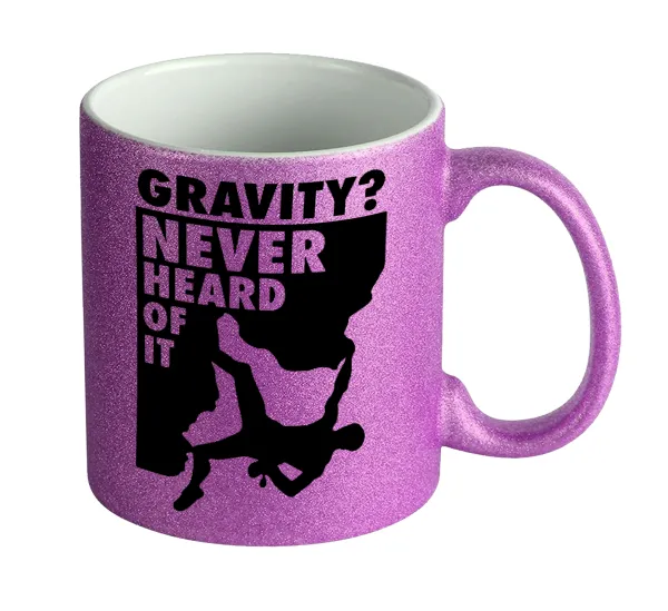 Gravity? Never heard of that! — Κούπα Μωβ Glitter που γυαλίζει, κεραμική, 330ml