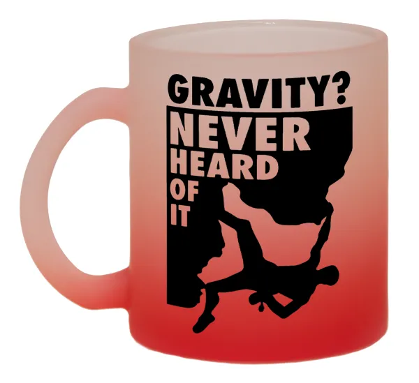 Gravity? Never heard of that! — Two-tone glass mug with matte red base, 330ml