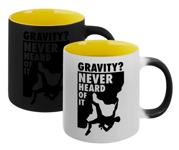 Gravity? Never heard of that! — Κούπα Μαγική εσωτερικό κίτρινη, κεραμική 330ml που αλλάζει χρώμα με το ζεστό ρόφημα