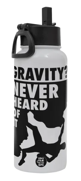 Gravity? Never heard of that! — Μεταλλικό παγούρι θερμός Λευκό με καλαμάκι και χερούλι (Stainless steel), διπλού τοιχώματος, 950ml