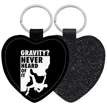 Gravity? Never heard of that!, Μπρελόκ PU δερμάτινο glitter καρδιά ΜΑΥΡΟ
