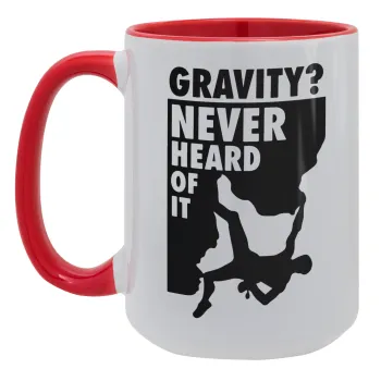 Gravity? Never heard of that!, Κούπα Mega 15oz, κεραμική Κόκκινη, 450ml