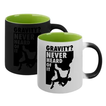 Gravity? Never heard of that!, Κούπα Μαγική εσωτερικό πράσινο, κεραμική 330ml που αλλάζει χρώμα με το ζεστό ρόφημα