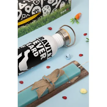 Gravity? Never heard of that!, Easter Set, SS Metallic water bottle (620ml, stainless steel) & scented flat Easter candle (30cm) (TURQUOISE)