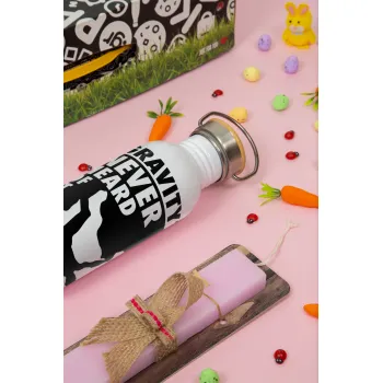 Gravity? Never heard of that!, Easter Set, SS Metallic water bottle (620ml, stainless steel) & scented flat Easter candle (30cm) (PINK)
