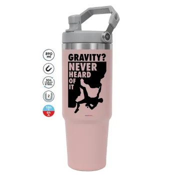 Gravity? Never heard of that!, ΡΟΖ χρώματος Θερμός Ανοξείδωτο 890ml (30oz) με χερούλι