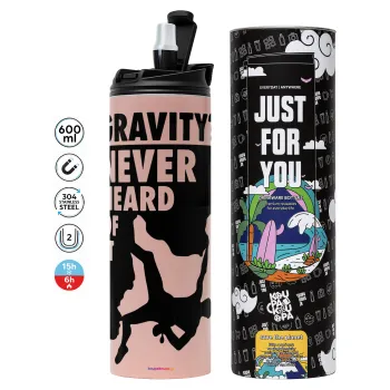 Gravity? Never heard of that!, Tumbler ποτήρι θερμό ΡΟΖ από ανοξείδωτο ατσάλι 600ml