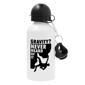 Gravity? Never heard of that!, Metal water bottle, White, aluminum 500ml
