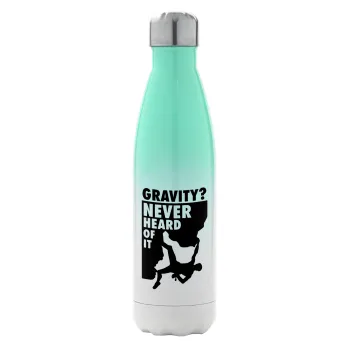 Gravity? Never heard of that!, Metal mug thermos Green/White (Stainless steel), double wall, 500ml