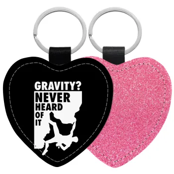 Gravity? Never heard of that!, Μπρελόκ PU δερμάτινο glitter καρδιά ΡΟΖ