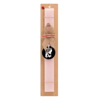 Gravity? Never heard of that!, Easter Set, wooden keychain & scented flat Easter candle (30cm) (PINK)