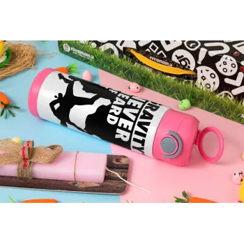 Gravity? Never heard of that!, Πασχαλινή Λαμπάδα με Παιδικό παγούρι θερμό, ανοξείδωτο, με καλαμάκι ασφαλείας, ΡΟΖ (500ml)