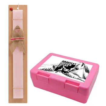 Gravity? Never heard of that!, Easter Set, children's snack container PINK & scented flat Easter candle (30cm) (PINK)