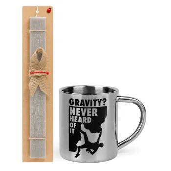 Gravity? Never heard of that!, Easter Set, metallic thermal cup (300ml) & Easter aromatic flat candle (30cm) (GRAY)