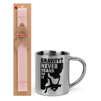 Gravity? Never heard of that!, Easter Set, metallic thermal cup (300ml) & aromatic flat Easter candle (30cm) (PINK)