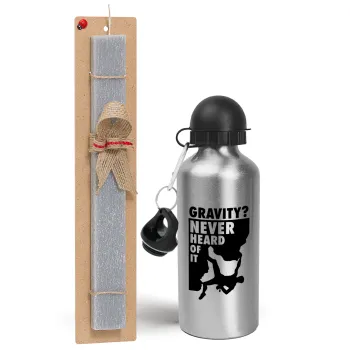 Gravity? Never heard of that!, Easter Set, metallic silver aluminum water bottle (500ml) & aromatic flat Easter candle (30cm) (GRAY)