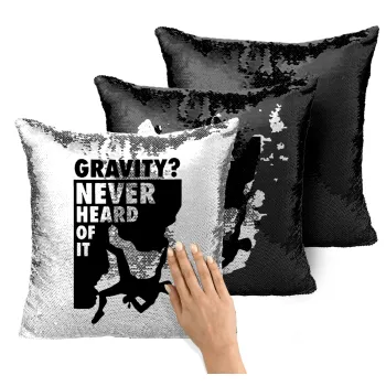 Gravity? Never heard of that!, Μαξιλάρι καναπέ Μαγικό Μαύρο με πούλιες 40x40cm περιέχεται το γέμισμα