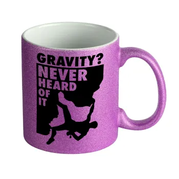 Gravity? Never heard of that!, Κούπα Μωβ Glitter που γυαλίζει, κεραμική, 330ml
