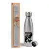 Easter Set, metallic Inox water bottle (750ml) & aromatic flat Easter candle (30cm) (GRAY)