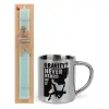 Easter Set, metallic thermal cup (300ml) & aromatic flat Easter candle (30cm) (TURQUOISE)