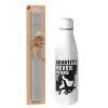 Easter Set, metallic stainless thermos bottle (500ml) & scented flat Easter candle (30cm) (GRAY)
