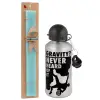 Easter Set, metallic silver aluminum water bottle (500ml) & scented flat Easter candle (30cm) (TURQUOISE)