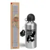 Easter Set, metallic silver aluminum water bottle (500ml) & aromatic flat Easter candle (30cm) (GRAY)